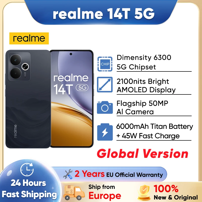 Realme 14T 5G nouvelle version 100% authentique dimension 6300 120Hz AMOLED 6000mAh batterie Charge rapide NFC 256GB stockage livraison gratuite Realme 14T 5G nouvelle version 100% authentique dimension 6300 120Hz AMOLED 6000mAh batterie Charge rapide NFC 256GB stockage livraison gratuite