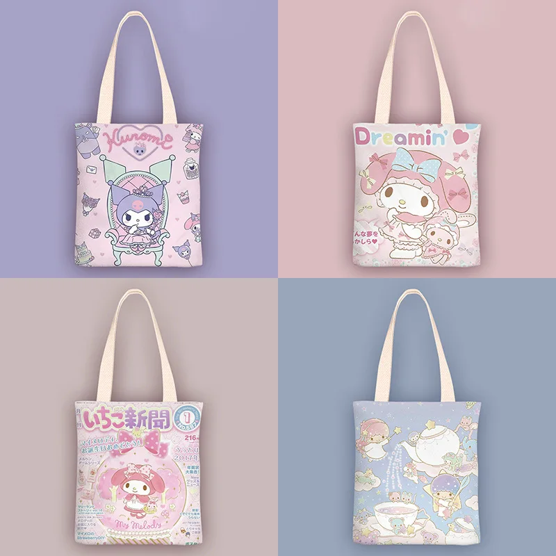 Hello Kitty borse e borsette borsa di tela da donna a spalla singola semplice ragazza Sanrio Little Twin Star Tote Bags per Wome Cute