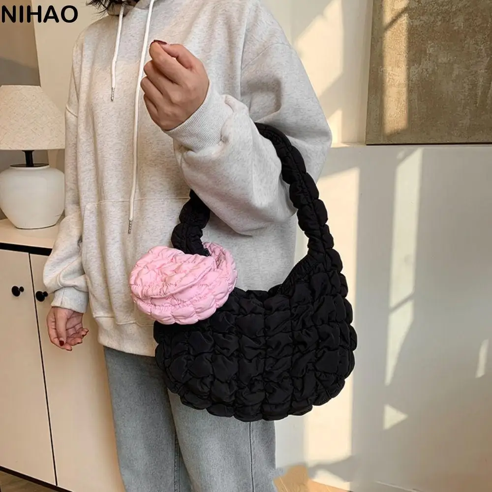 Portable Solid Color Cloud Pleated Coin Purse Quilted Sling Small Wallet Mini Handbag Korean Style Bag Pendant Travel