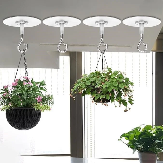 5Pcs Heavy Duty Self Adhesive Ceiling Hooks No Drill Plant Hangers with Safety Locks for Hanging Lights Chimes Fans Wall Decor for Kitchen Bathroom view 8