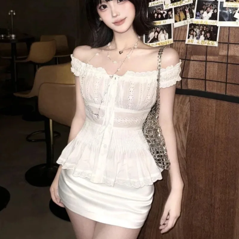 

Японская мода Sweet Slim Женский наряд Кружевные шикарные топы + мини-юбка трапециевидной формы Pure Desire Aesthetic Spicy Girl Комплект из 2 предметов