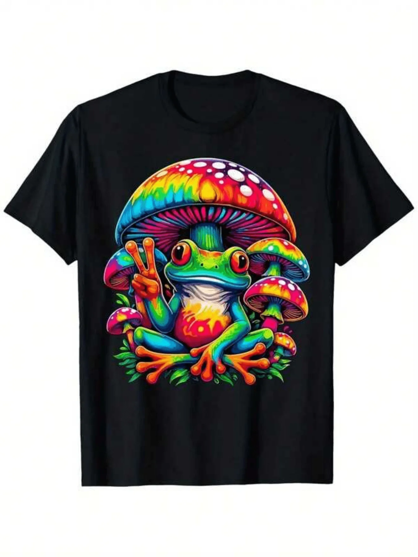 Tie Dye Frog Peace Sign Mushroom Hippie T Shirt Unisex Casual Round Neck Outdoor T Shirt with Slight Stretch MenS Summer Clothes Mens T Shirt Slightly Elastic Comfortable Graphic Print Shirt All-Season for Everyday & Outdoor Activities