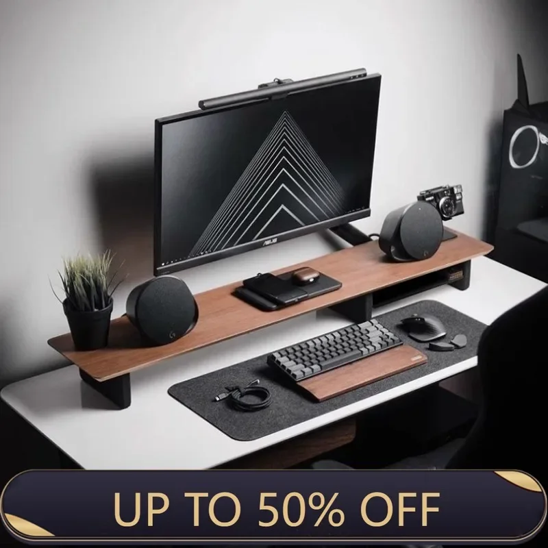 Z1 Monitor Height Increasing Rack Office Luxury Desk Setup E-sports Room Monitor Bracket Wooden Screen Stand with Compartments