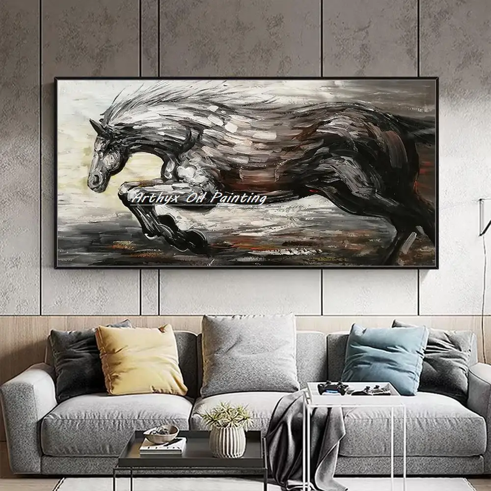 Arthyx Handpainted Modern Abstract Animal Horse Oil Painting On Canvas,Pop Art Wall Picture For Living Room,Home Decoration Gift