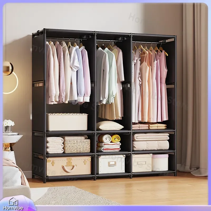 Simple Wardrobe Closet Portable Clothes Storage Organizer Dustproof Fabric Cabinet Bedroom Furniture Shelf Rack for Rental