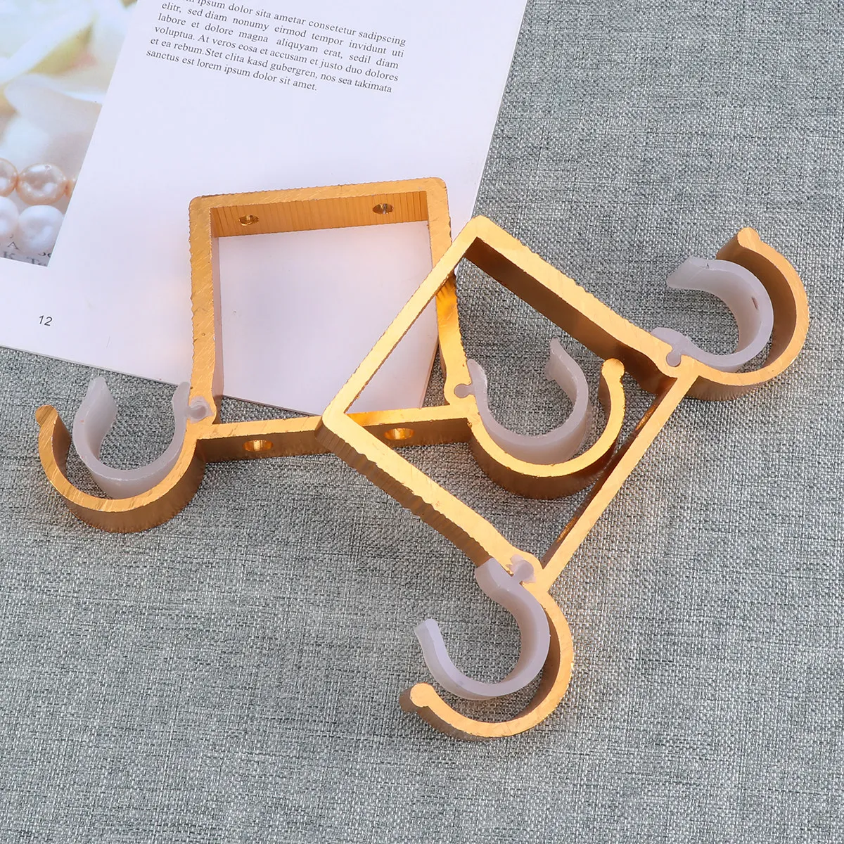 2Pcs Roman Rod Curtain Brackets Aluminum Alloy Thick Double Hook Rod Mounting Bracket Gold Stable Holder for Heavy Curtains Easy