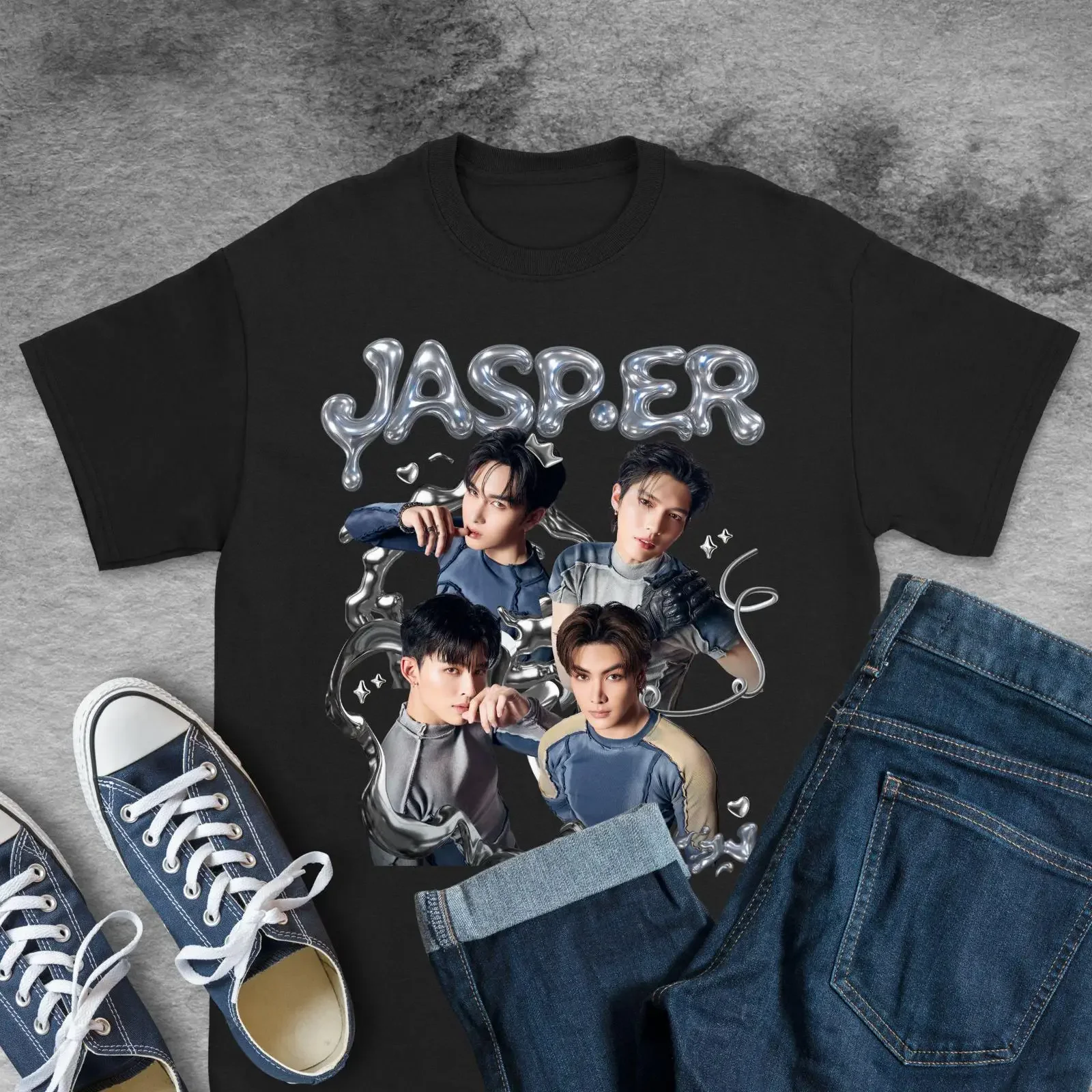 Camiseta inspirada en JASP ER, banda de chicos tailandeses, Jasper Gmmtv Joong Aou Santa Pond Tpop, para fans, vintage, lavada, ropa de diseñador con gráfico.