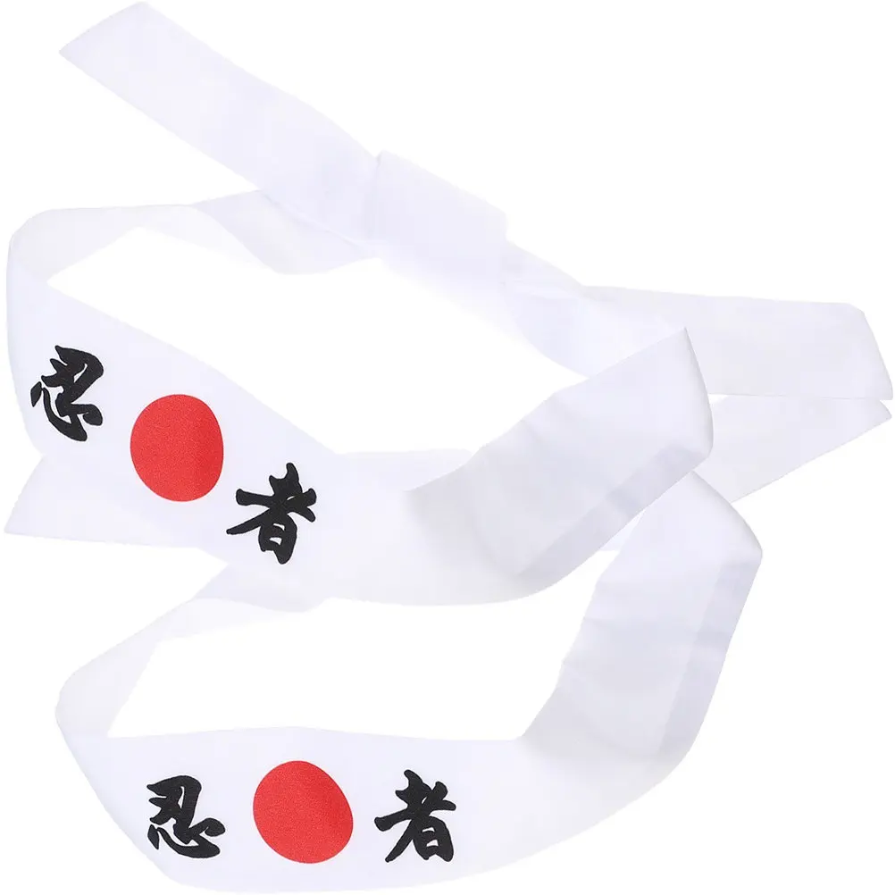 

2Pcs Ninja Headband Japanese Pattern Stretchy Cotton Chef Hairband Sweatproof Outdoor Sports Wide Headband Print Hairband