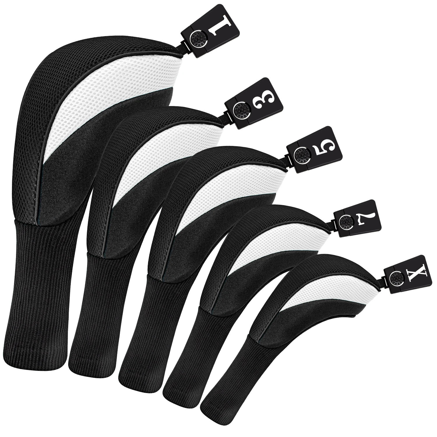1PC/5PCS Golf Club Head Cover Black White No Pattern Golf Headcover with Number Tag Fit Driver Fairway Hybrid