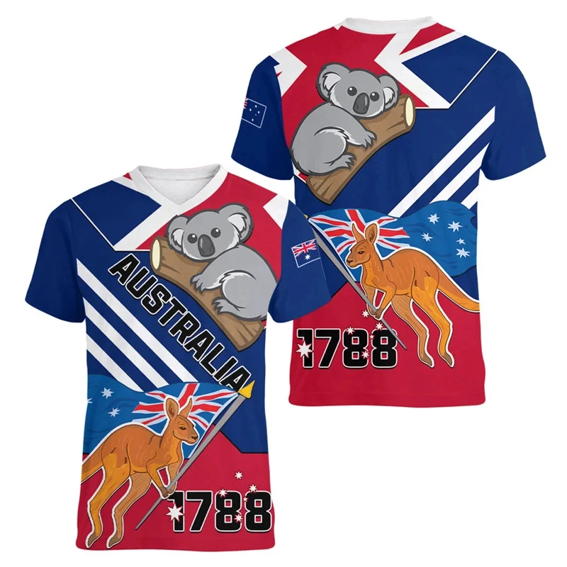Australia Kangaroo Graphic T-shirt Men's 3d Print T-shirt Daily Sports V Neck Short Sleeve Fitness GYM Tops Summer Football Tees
