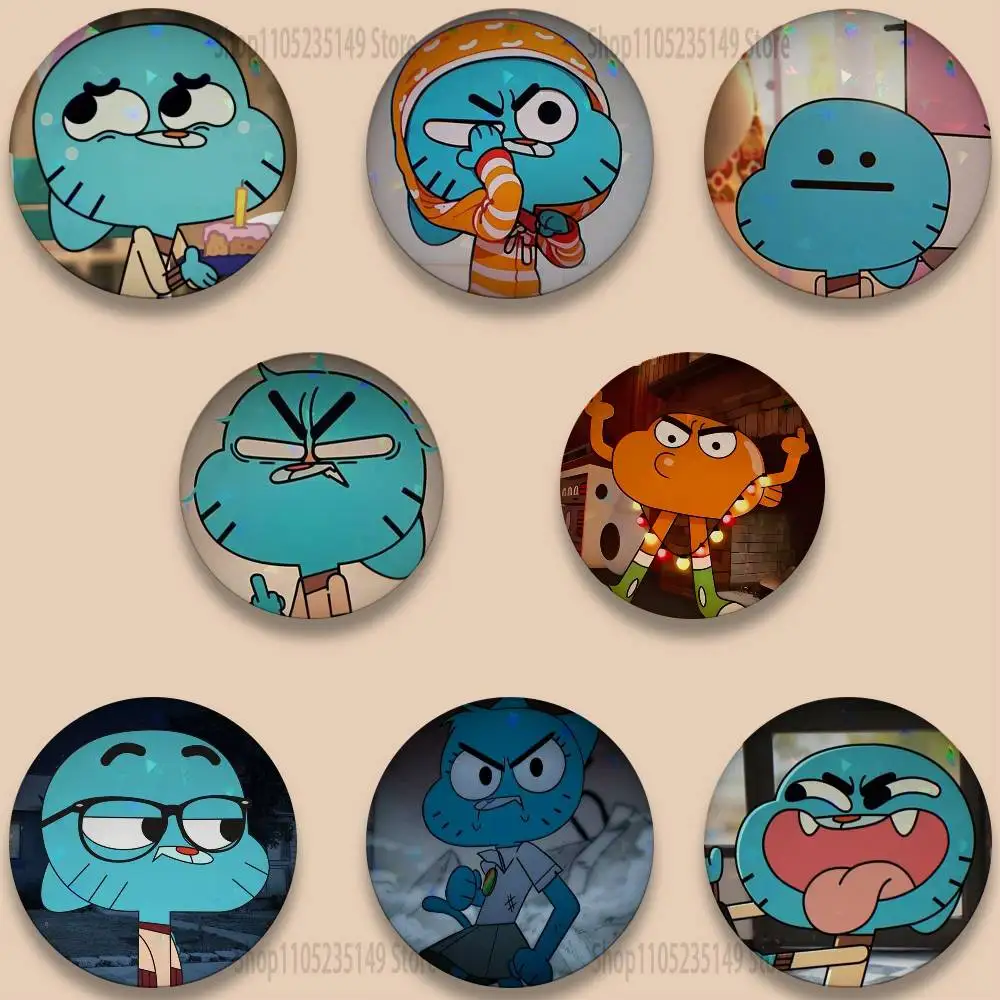 

Cartoon A-Amazing World Gumball 32/44/58mm Handmade Pins Round Brooch Badge Backpacks Clothes Jewelry Gifts