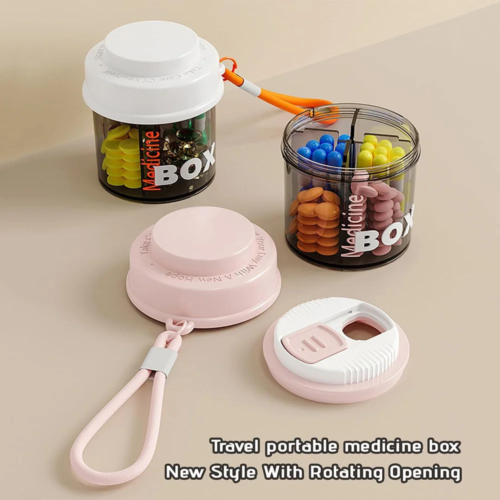 

1Pcs Portable Pill Bottle Organizer, Pill Box with 4 Compartments, Travel Pill Organizer with Anti-Mixing & Wide Openings Design