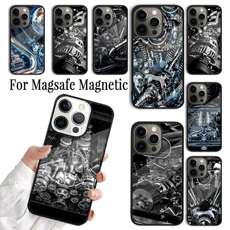 

Чехол для Телефона iPhone 16 15 14 13 12 Mini 11 Pro Max Plus Magsafe, магнитная Беспроводная зарядка, чехол для двигателя мотоцикла