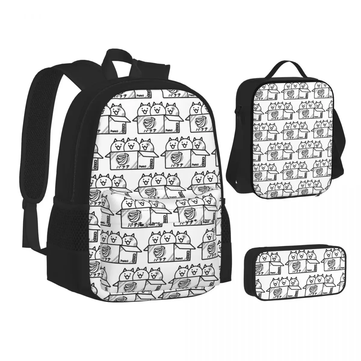 Battle Cats Backpacks Students Bookbag School Bags Children Rucksack Lunch Bag Pen Bag Three-Piece Set