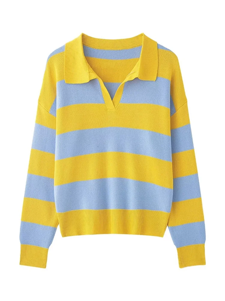 

Faionable Striped Knitted Long Sve irt Women's Winter New Arrival Ele Versatile Loose Fit Casual Wear