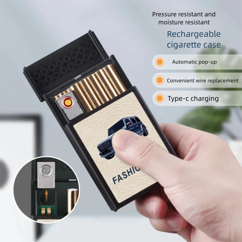Pressure resistant and moisture-proof charging cigarette case, replaceable thread, automatic popping cigarette, multifunctional