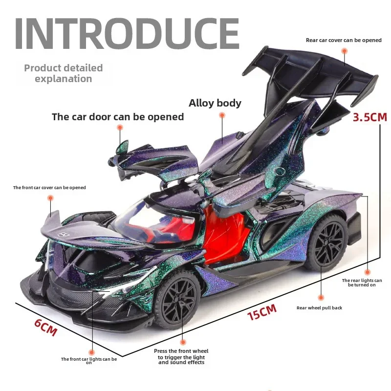 1:32 Scale Apollo IE Toys Car Models Alloy Diecast with Sound Light Pull Back Vehicles Models for Boys Birthday Gifts