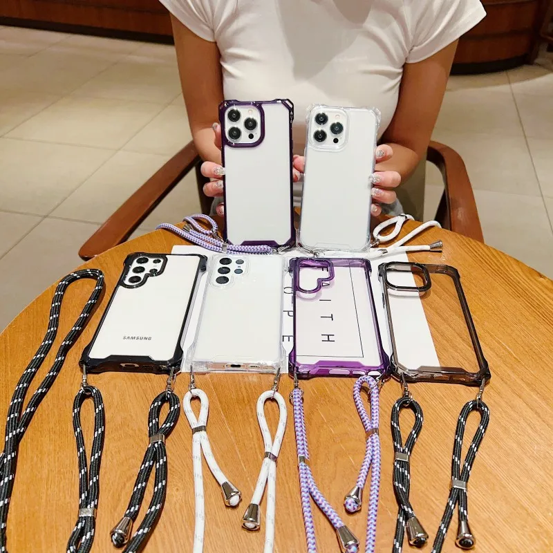 S26 Ultra Hülle, stoßfest, für Samsung Galaxy S25 FE S23 S24 Plus, Umhängetasche, Lanyard-Kordel, vier Ecken, transparente Kunststoff-Gurtabdeckung – Detail 6
