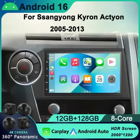 쌍용 Kyron Actyon 2005-2013 용 자동차 라디오 안드로이드 16 Carplay GPS Bluetooth 비디오 멀티미디어 플레이어 분할 화면