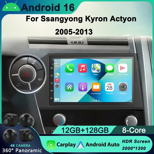 Radio de coche Android 16 Carplay GPS para Ssangyong Kyron Actyon 2005-2013 reproductor Multimedia de vídeo Bluetooth pantalla dividida