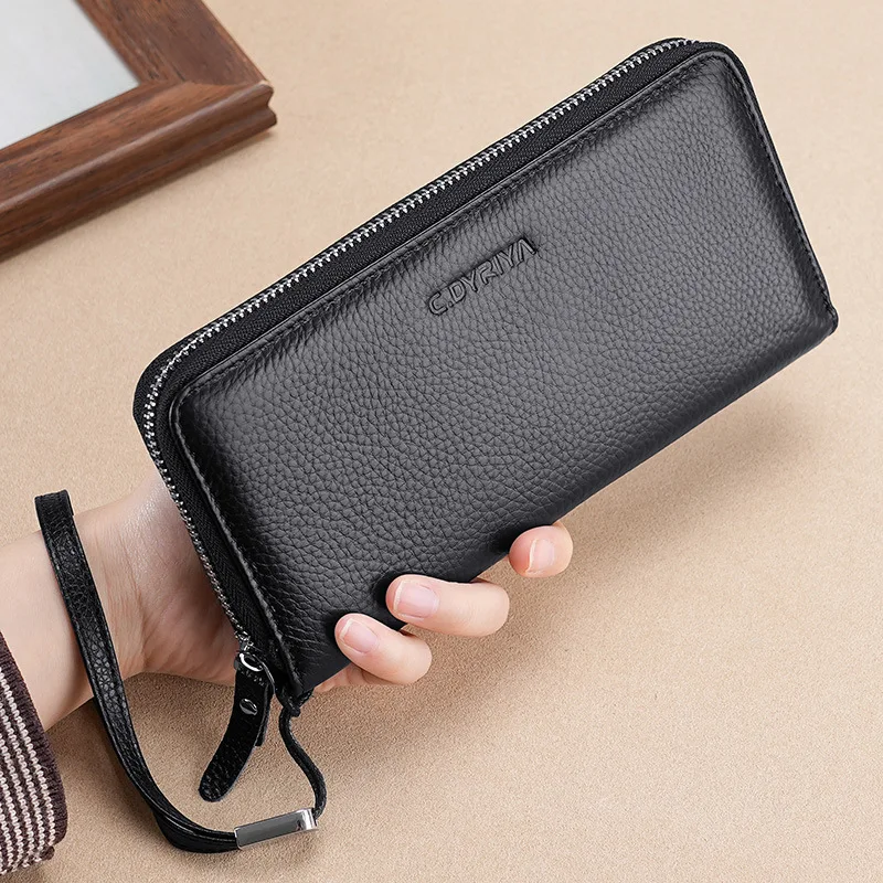 Men Genuine Leather Long Wallet Zip Around Purse Male Business Clutch Handbag Man Travel Phone Card Holder Wristlet Pack