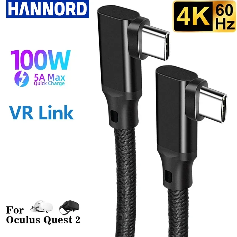 كابل بيانات Hannord USB C إلى النوع C 90 درجة VR Link USB3.2 Gen2 20Gbps 4K @ 60 هرتز 100 وات PD سلك شحن سريع لجهاز Macbook Quest1/2 #1