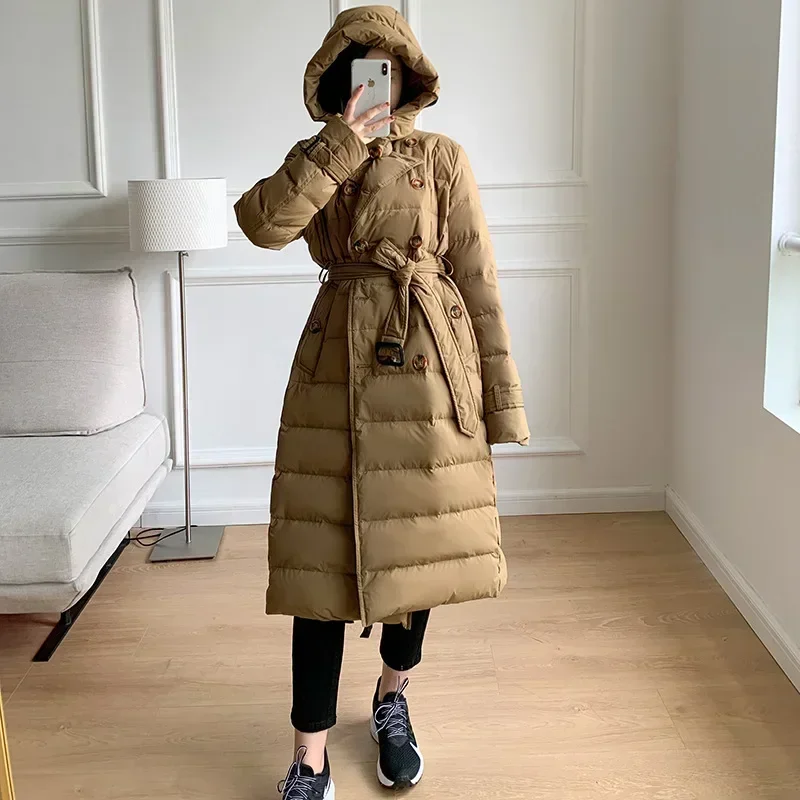 

Winter New European Fashion Women's Down Jacket Loose Commuting Casual Windproof Hooded Slim Fit White Duck Down Parkas