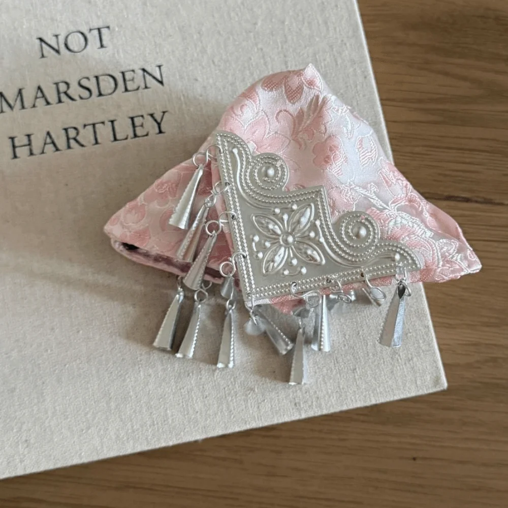 Cloth Satin Triangle Hair Claw Flower Large Ethnic Style Hair Clip New Chinese Style Fabric Silver Tassel Shark Clip
