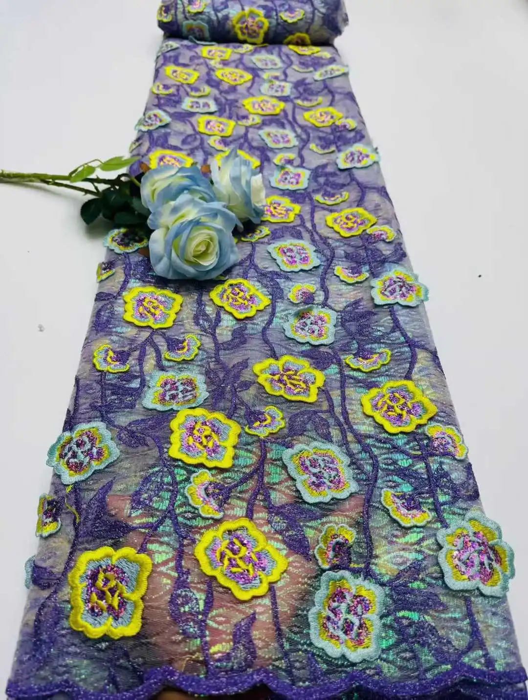 

African Guipure 3D Lace Fabric 2026 High Quality Lace 5 Yard Embroidery Nigerian Cord Lace Fabric For Evening Party Dress Sewing