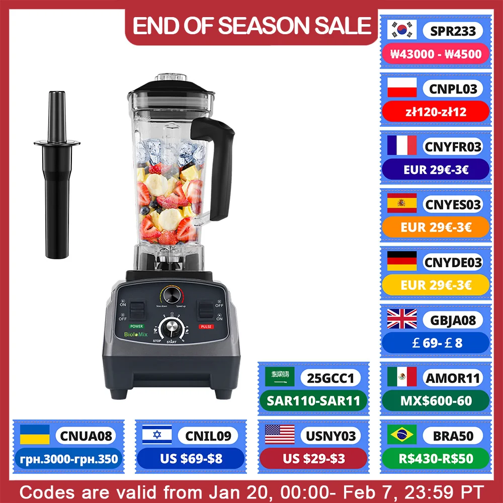 

Biolomix BPA Free 2200W Commercial Grade Timer Blender Mixer Heavy Duty Automatic Fruit Food Processor Ice Crusher Smoothies