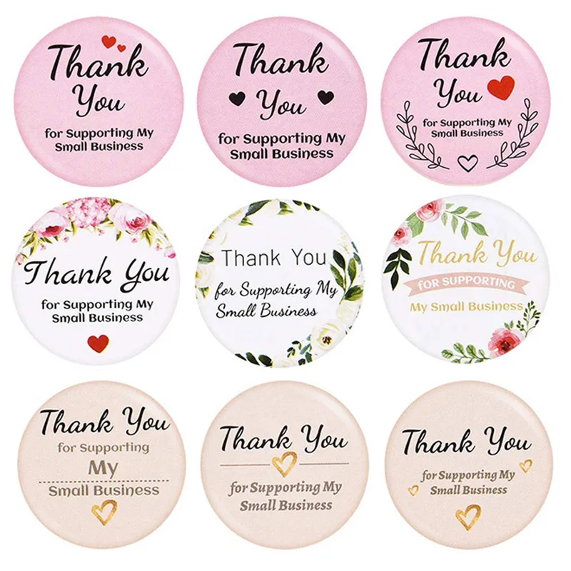 50-500pcs Thank You Stickers Seal Labels 1 Inch 9 Styles Round Thank You For Supporting My Small Business Stationery Stickers