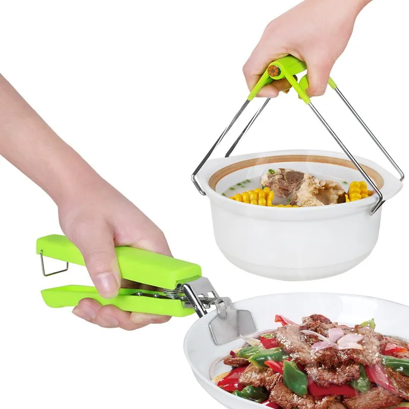 Kitchen Tools Dish Plate Bowl Clip Retriever Tong Silicone Handle Stainless Steel Hot Holder Clamp Pot Pan Gripper 2pc/Set