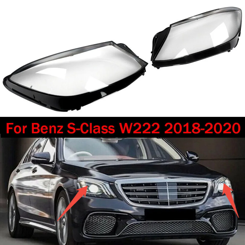 

2pcs Car Headlight Lens Cover Front Headlamp Shell For Mercedes Benz S-Class W222 2018-2020 Clear Light Shell Car Accessories