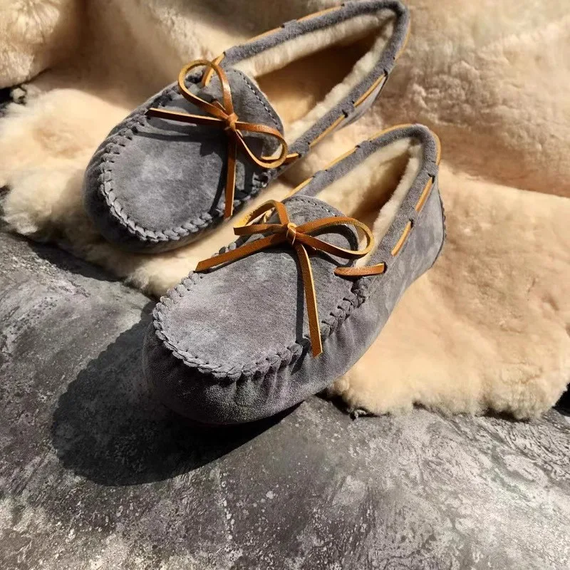 

Non-slip Rubber Soles Ankle Shoes for Women Natural Fur Flats Shoes Thick Wool Genuine Cowhide Leather Warm Snow Shoes 2025