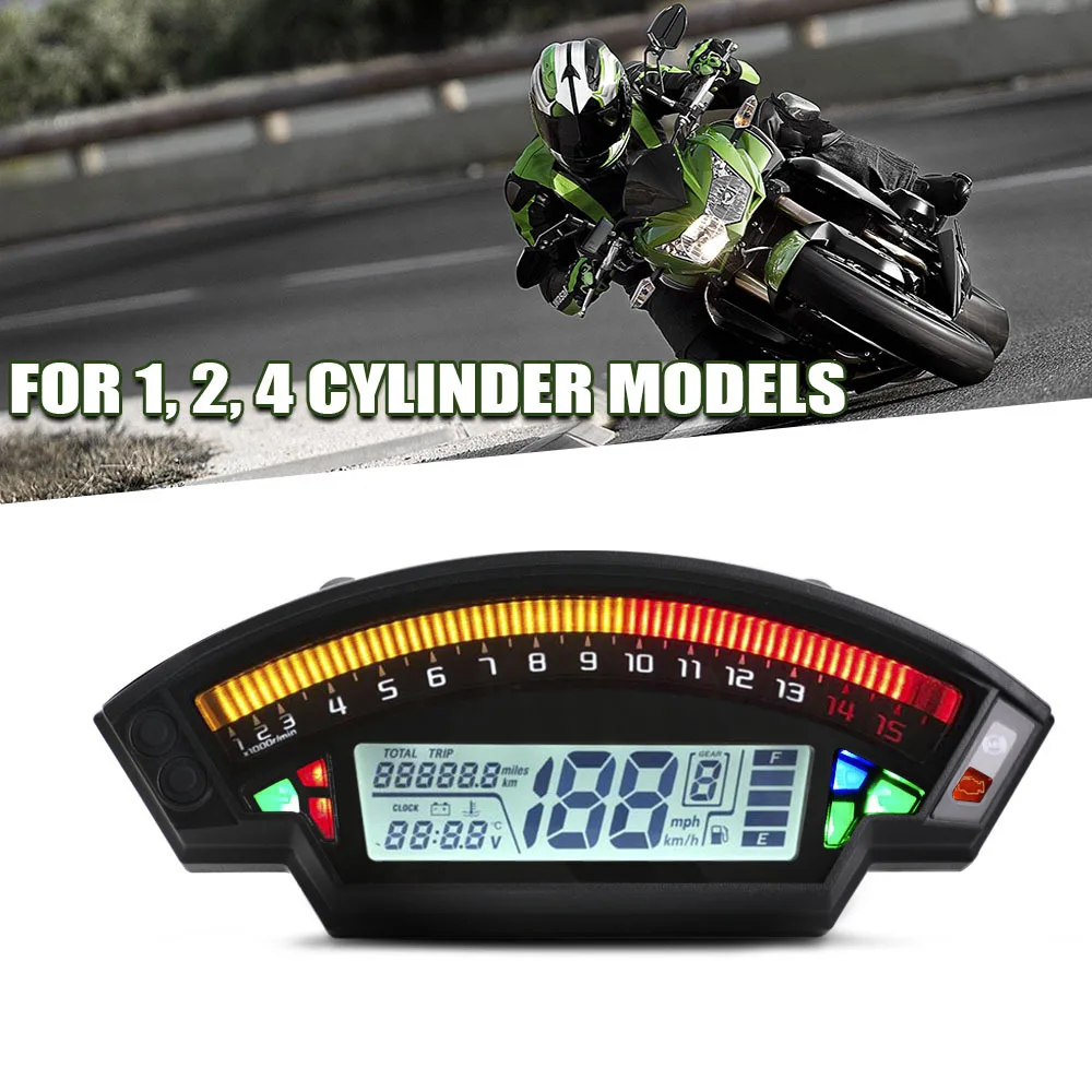 Multifunction Moto 12V Speedometer Lcd Digital Tachometer Odometer Water Temperature Fuel Gauge Motorcycle Meter