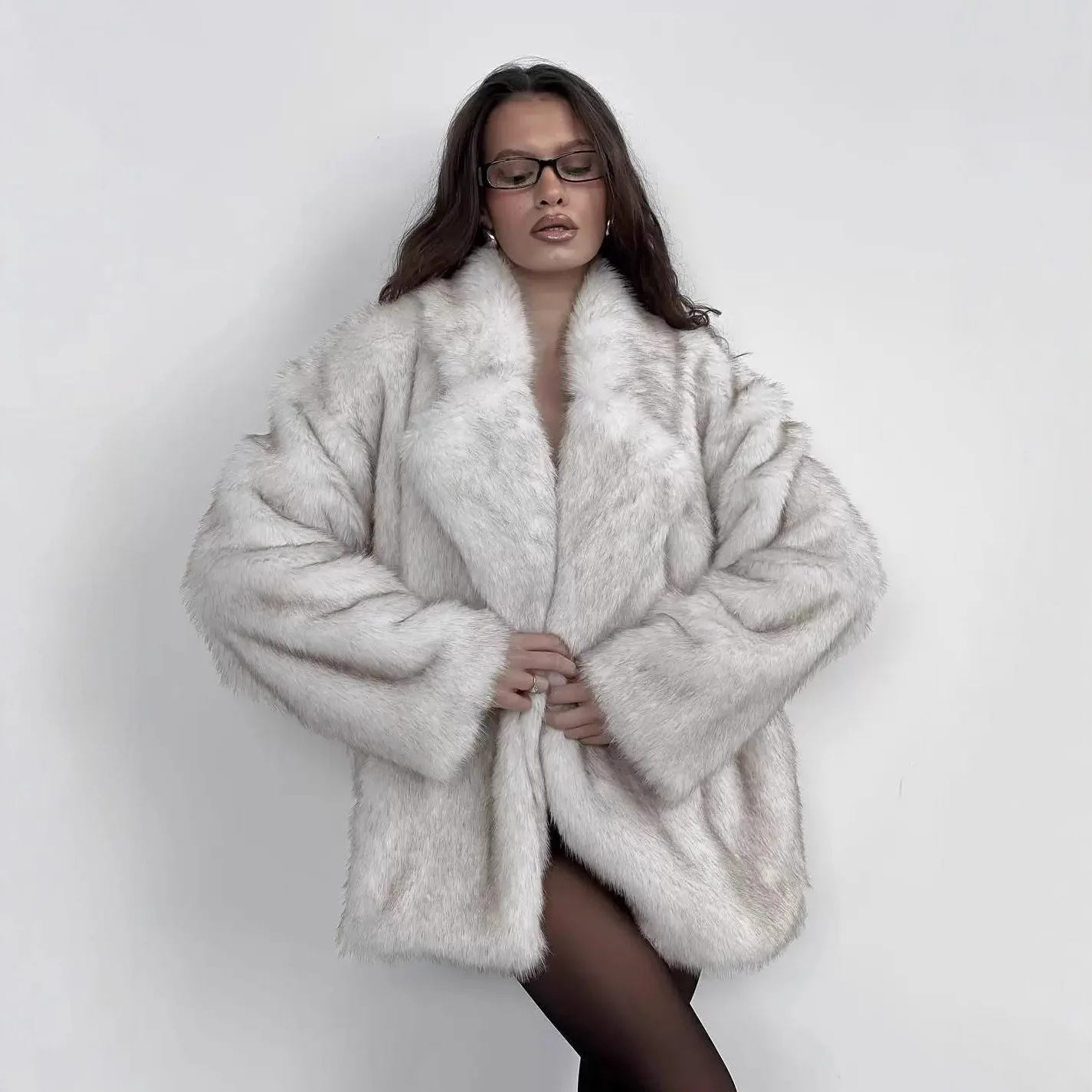 

Urban Hot Girl Lazy Style Lapel Faux Fur Plush Coat Warm Thick Overcoat Women Autumn Winter