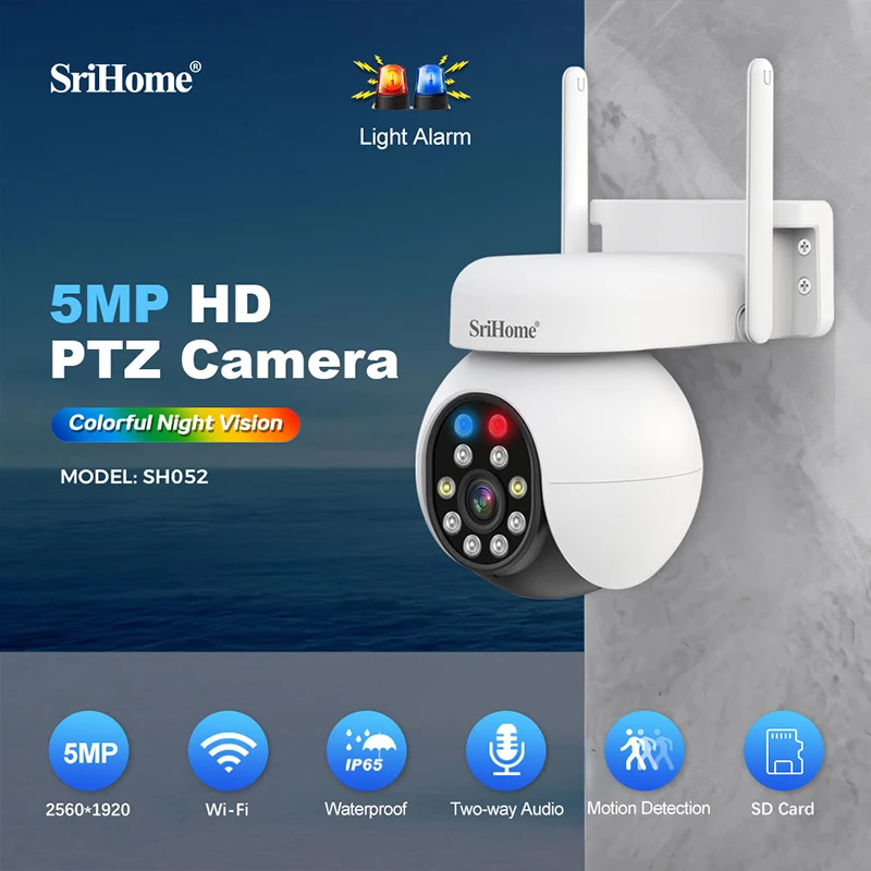 Srihome SH052B HD 5MP Wifi IP Camera Humanoid Tracking Full Color Night Vision IP66 Outdoor Surveillance Security Camera