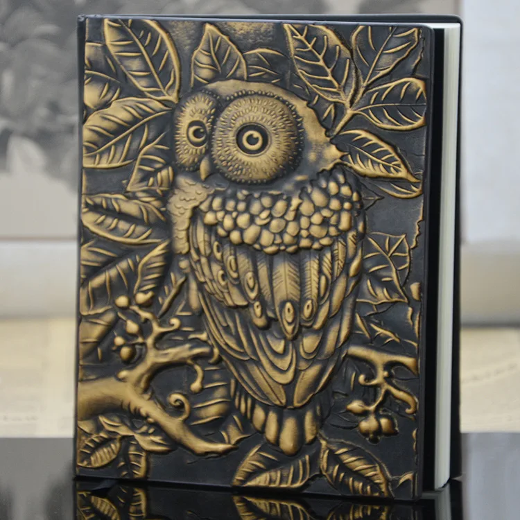 Vintage Owl Leather Journal Notebook Handmade Embossed A5 for Writing Travel Diary Gift for Women Men