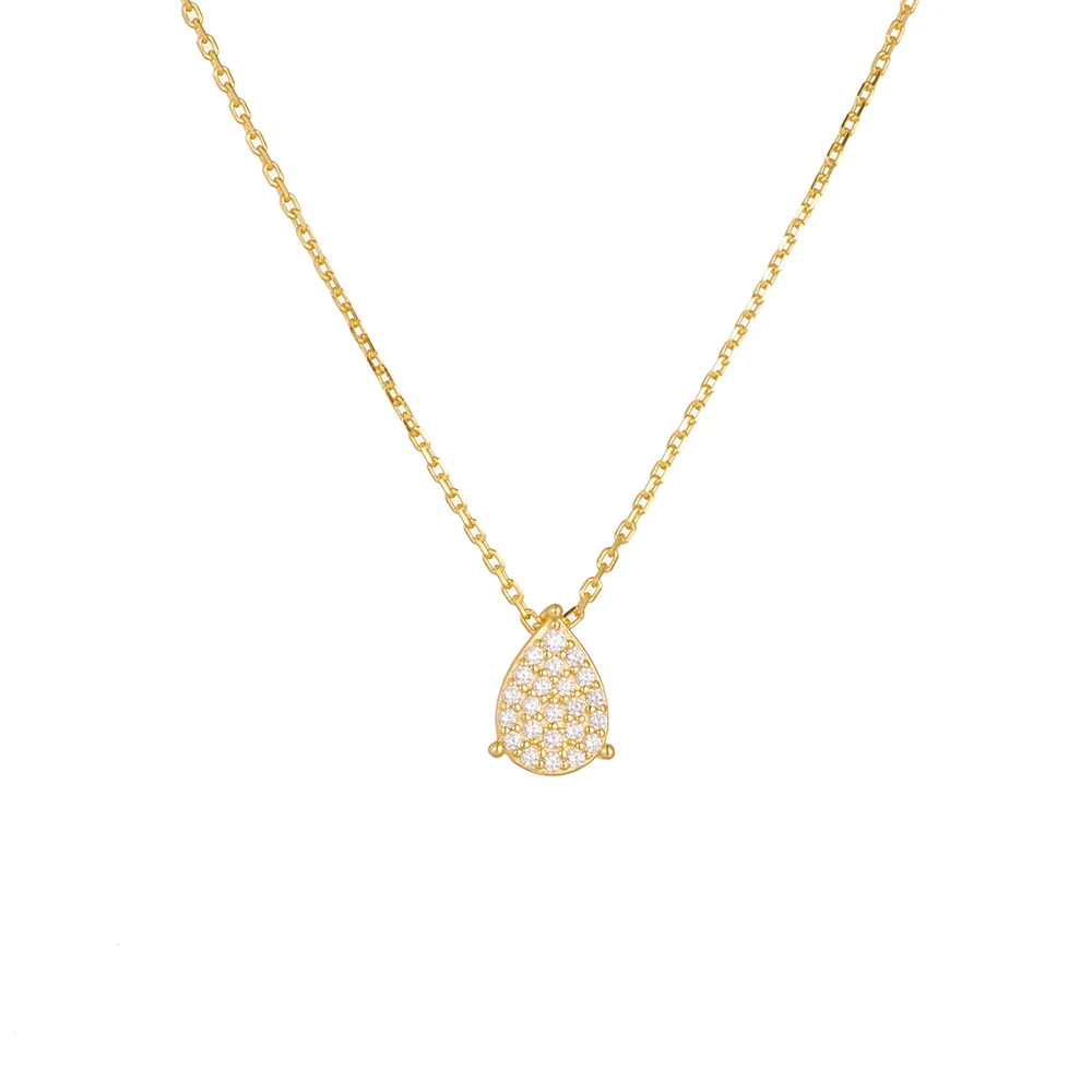 

S925 Sterling Silver Micro-Paved Zircon Full-Diamond Waterdrop Pendant Necklace for Women Simple Versatile Clavicle Chain