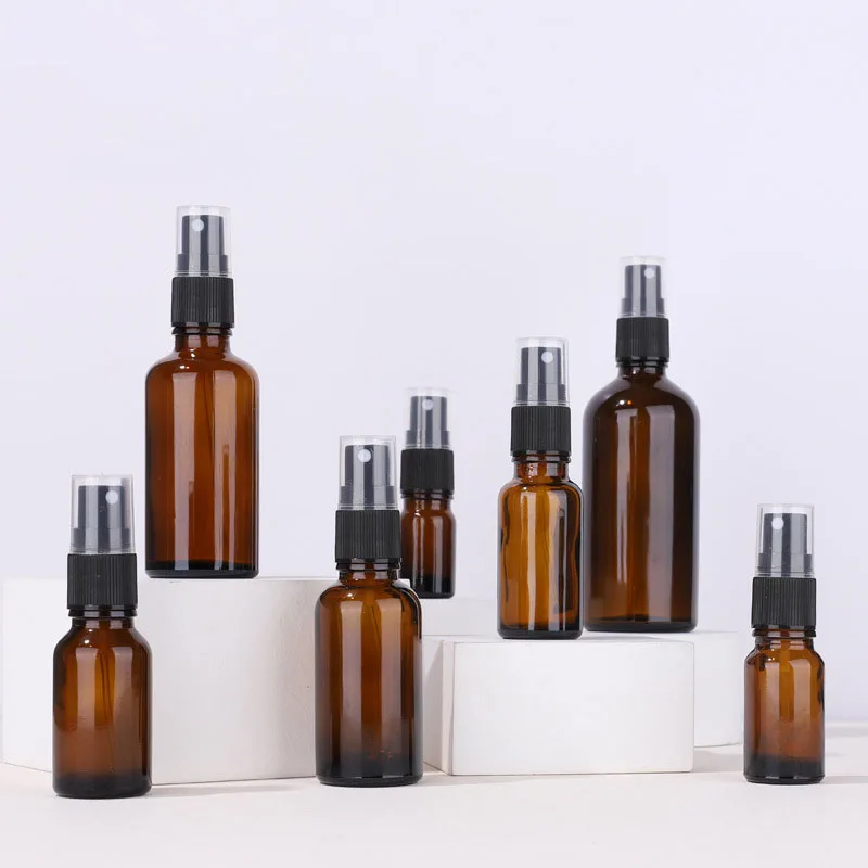 Spray Bottles with Black Atomiser Amber Glass Mist Spray Refillable Bottle 5ml-100ml Cosmetic Packaging Perfume Container Travel