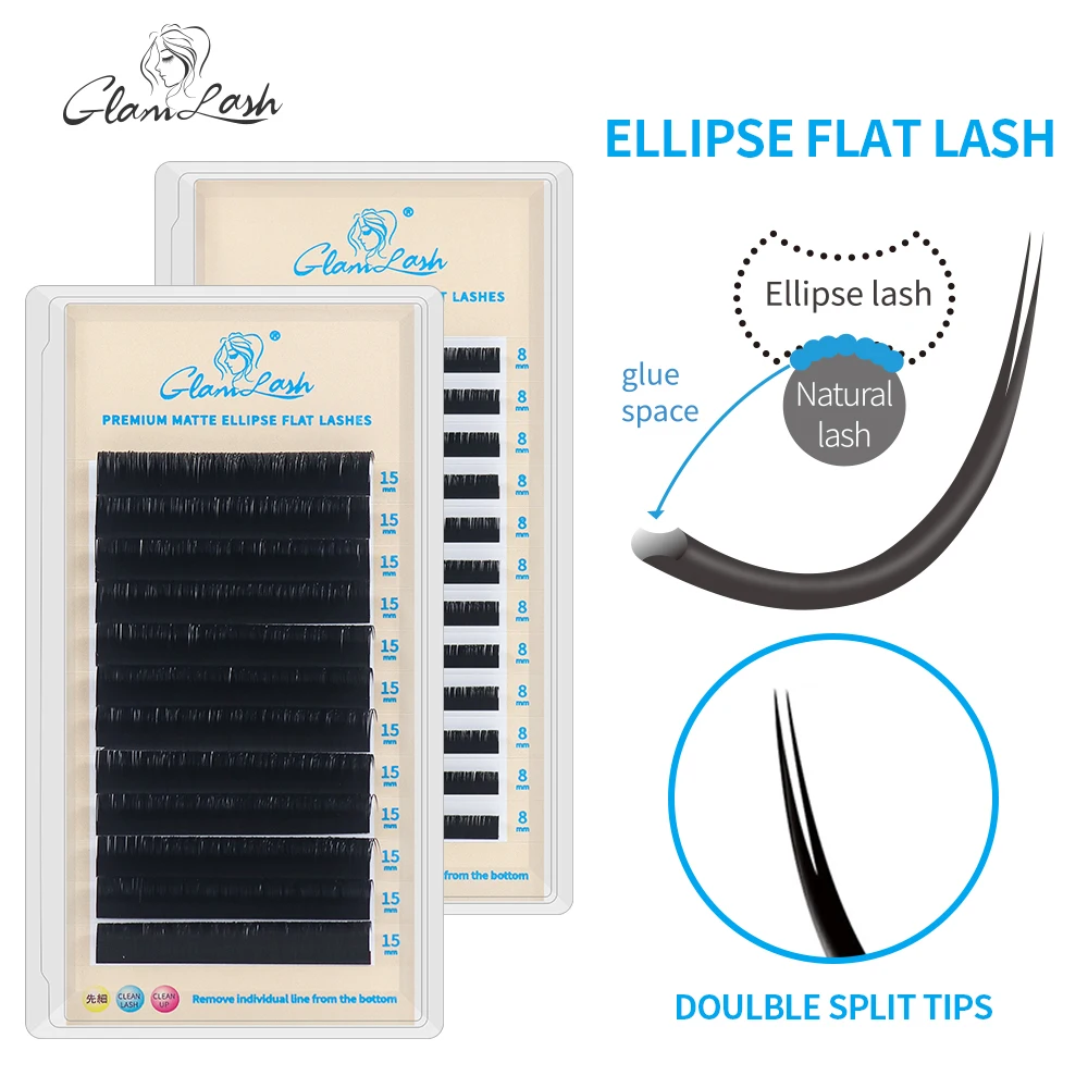 

GLAMLASH Flat Ellipse Eyelashes Extensions split tips ellipse shaped natural light false ellipse eyelashes