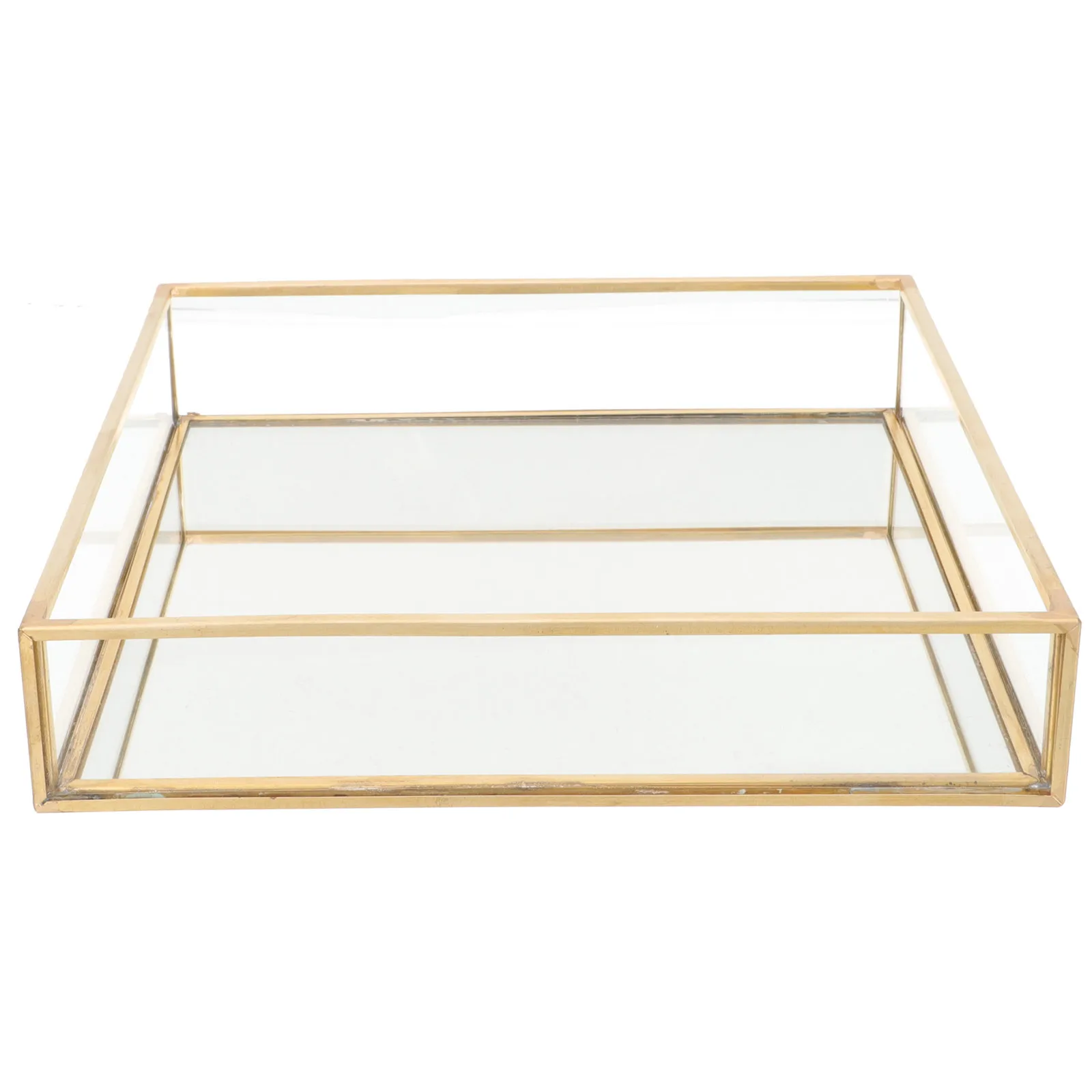 

Glass Vanity Organizer Tray with Gold Brass Frame Decorative Perfume Jewelry Holder for Dresser Bathroom Counter