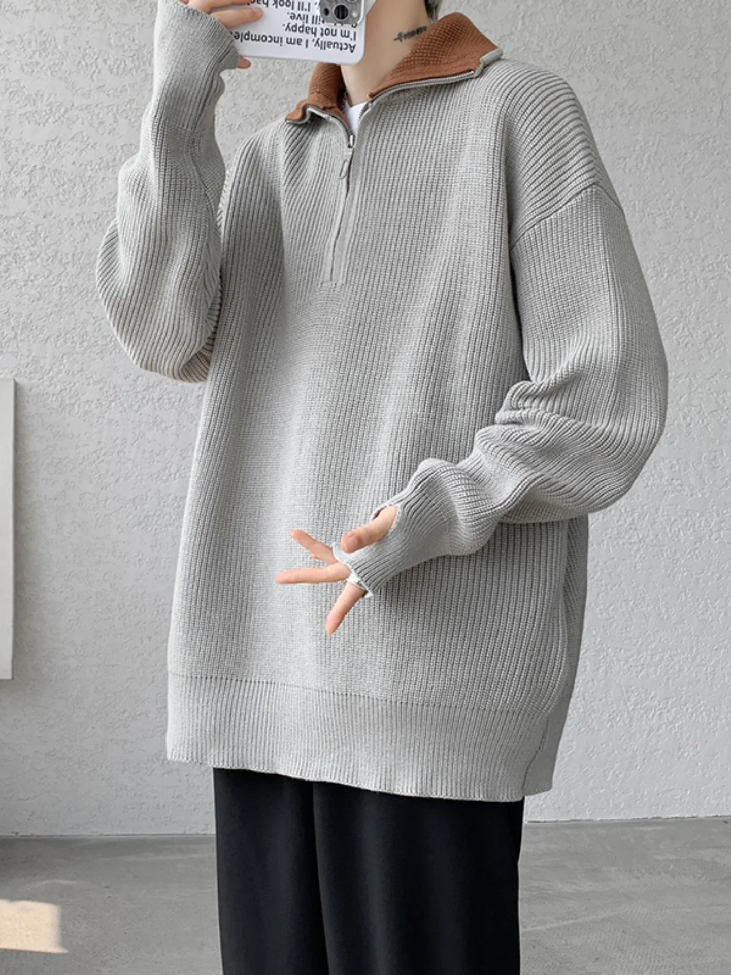 

Loose Fit Men's Knitted Sweatirt Jaet f Zip Casual Sle Comfortable Soft Polyester Nylon Long Sve Autumn New Arrival