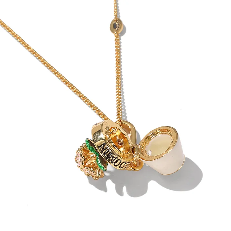Bracelet Hand String Three-Dimensional Exquisite Enamel Glaze Can Be Opened Flowerpot Pendant High-Grade Pink Flower Bag Hanging