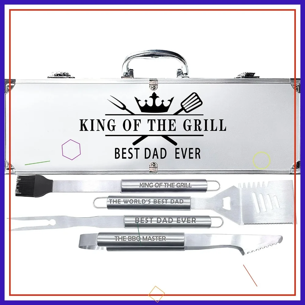 

Heavy Duty Stainless Steel BBQ Tool Set with Customized Designs - Perfect Gift for Dad on Christmas or Birthday