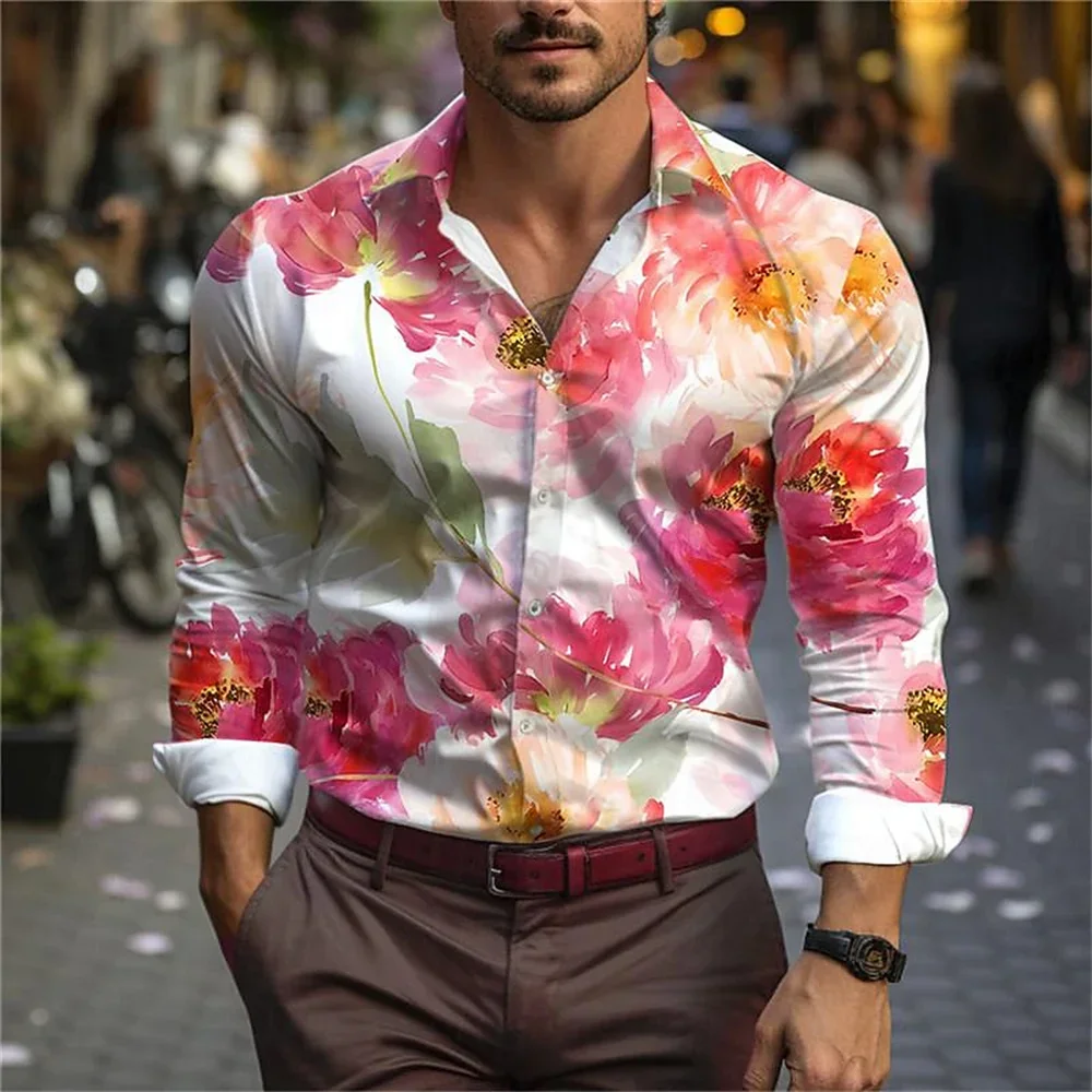 2024 camicia casual stampata in 3D da uomo nuova per l\'uso quotidiano, camicia abbottonata a maniche lunghe con risvolto primaverile S-6XL taglie