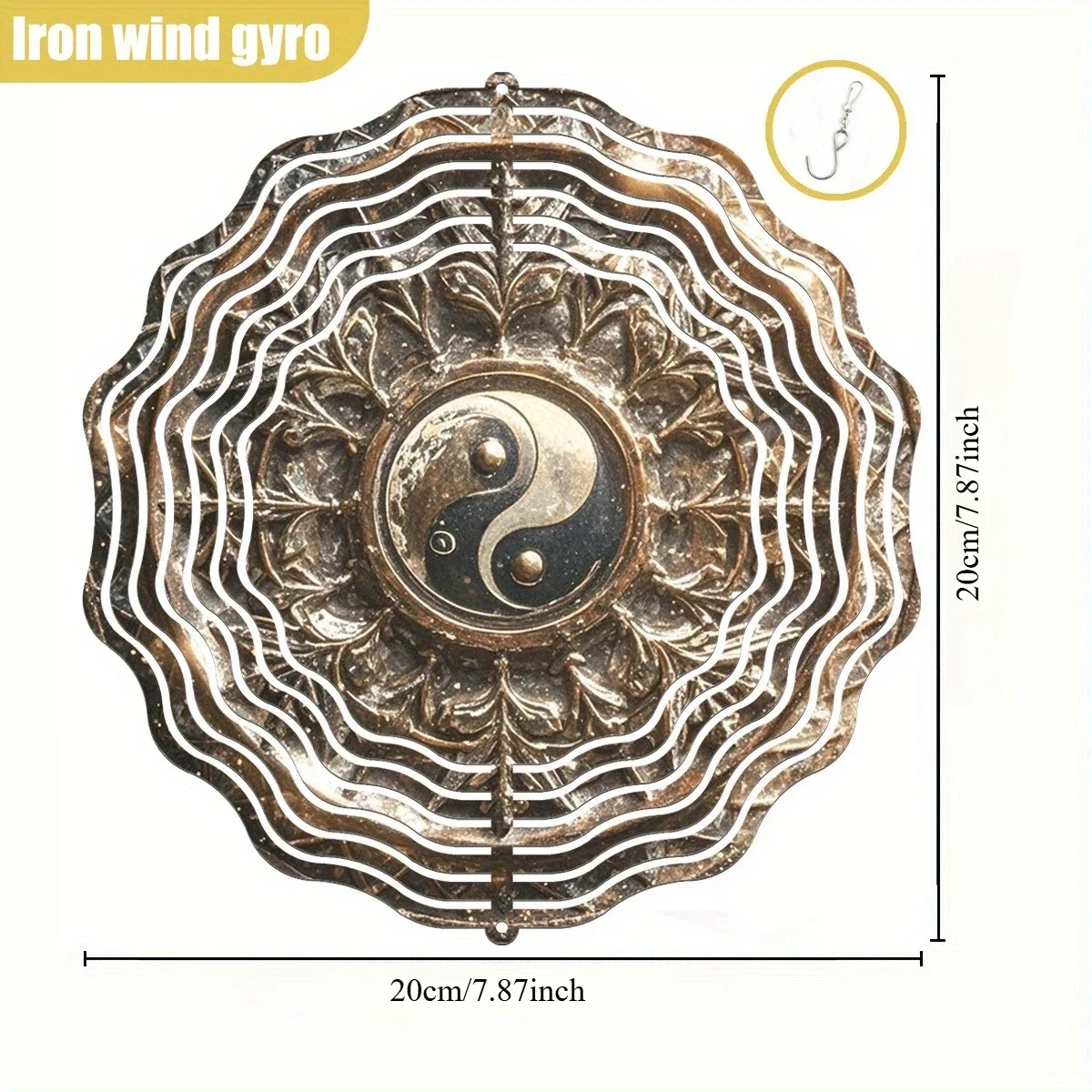 3D Ancient Chinese Yin Yang Decoration - with 360° Rotating Hook, Heavy-Duty Iron Construction- Indoor/Outdoor Hanging Ornament