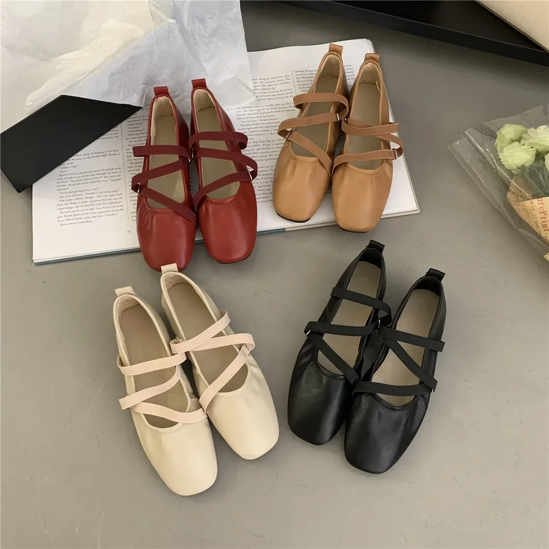 

Женские туфли на плоской подошве с эластичной лентой, уличные повседневные лоферы, удобная женская обувь на мягкой подошве с квадратным носком