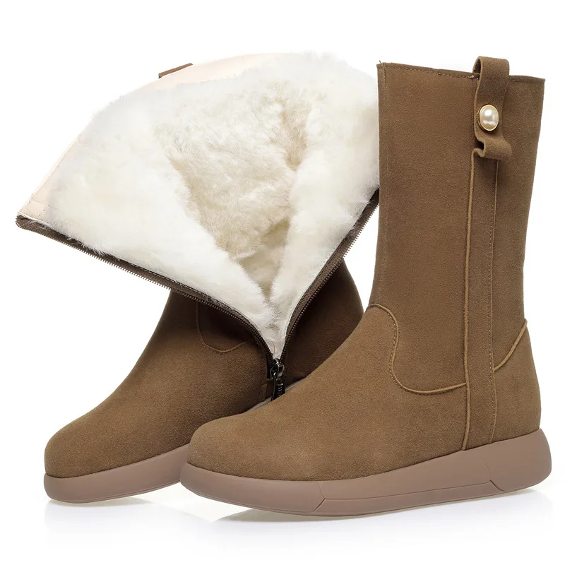 

CICIYANG Women's Winter Boots 2025 New Genuine Leather Natural Wool Warm Snow Boots for Women Flat Bottom Vintage Knight Boots