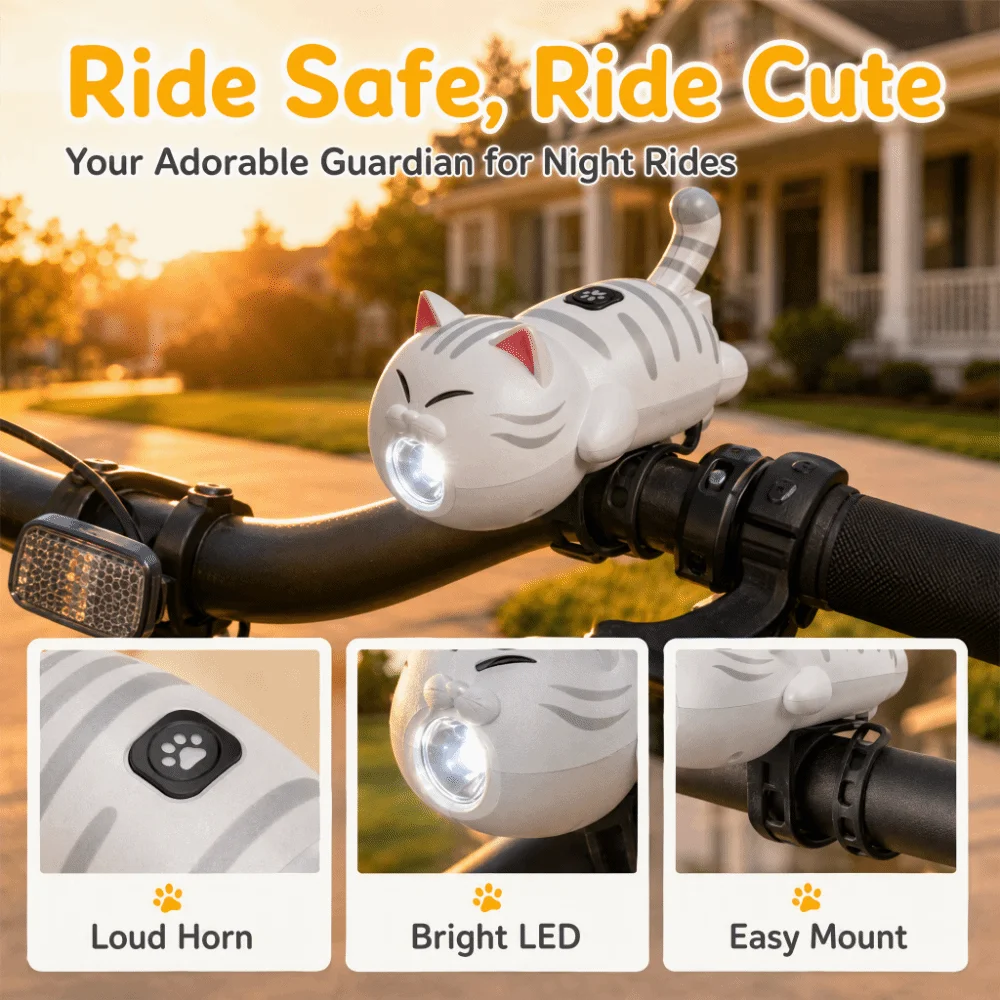 USB Rechargeable Bicycle Headlight Bright LED Super Bright LED Flashlight Waterproof Cartoon Cat Shape Bike Front Light